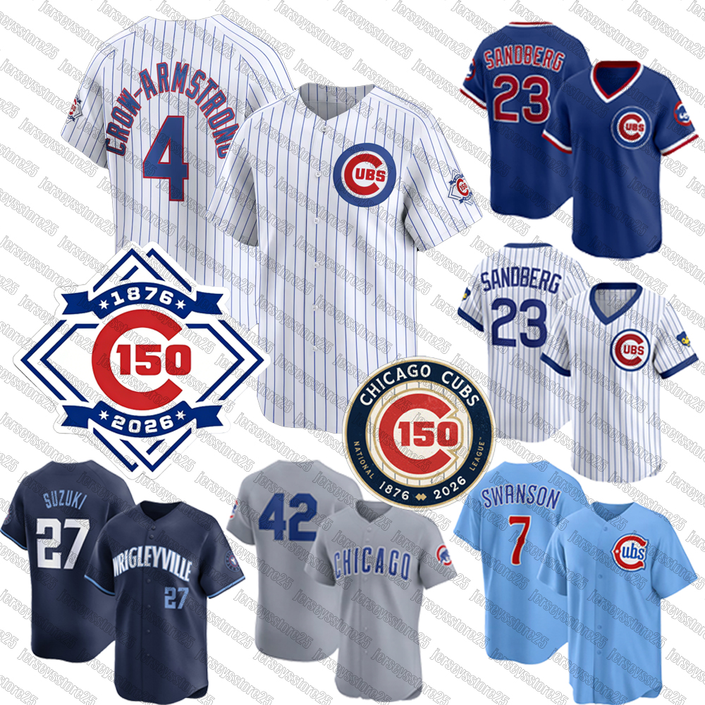 Cubs Baseball Jersey 150th Anniversary Pete Crow-Armstrong Dansby Swanson Kyle Tucker Nico Hoerner Ian Happ Seiya Suzuki Ryne Sandberg Ryan Pressly Jerseys