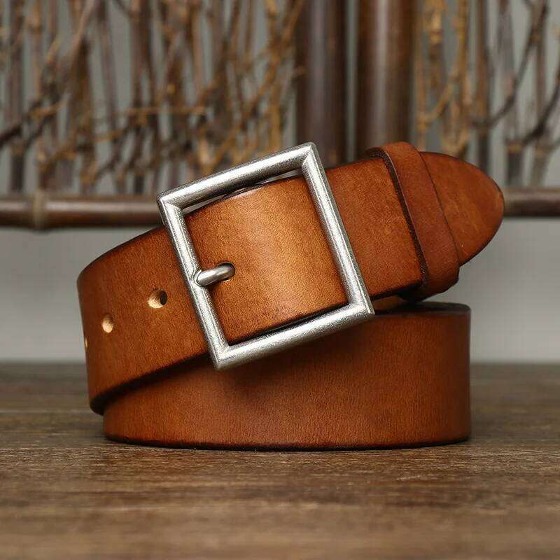 3.8CM Real Cow Genuine Leather Luxury Strap Male Belts Cowskin Retro Vintage Stainless Steel Pin Buckle Men Belt High Quality S260228