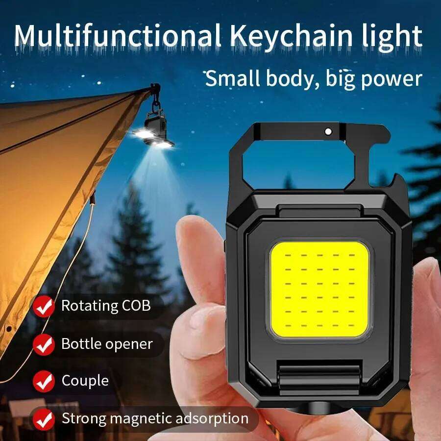 LED Mini Keychain Light COB Work Emergency Lighting Bottle Opener for Camping Outdoor Gadget Multifunctional Magnetic Flashlight S260302