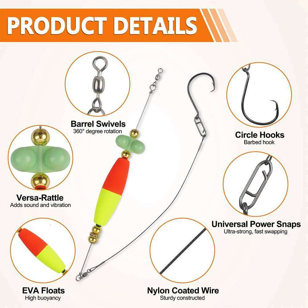 1Pcs Float Catfish Tackle Rattling Cork Peg Floats Bait Rigs with Rattle Beads Octopus Circle Hooks Crane Swivels Z260228