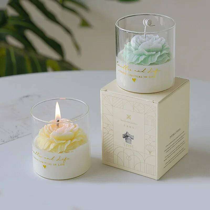 Handmade Peony Flower Glass Cup Scented Soy Wax Candles for Aromatherapy Wedding Birthday Candle Home Party Decoration W260303