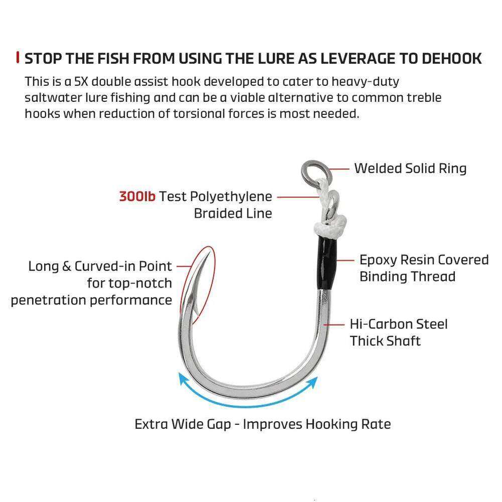 Noeby 5X Strong Hi-Carbon Steel Plugging Inline Assist Hook Big Game Saltwater Lure Target Bluefish GT Tuna Single Hooks Z260228