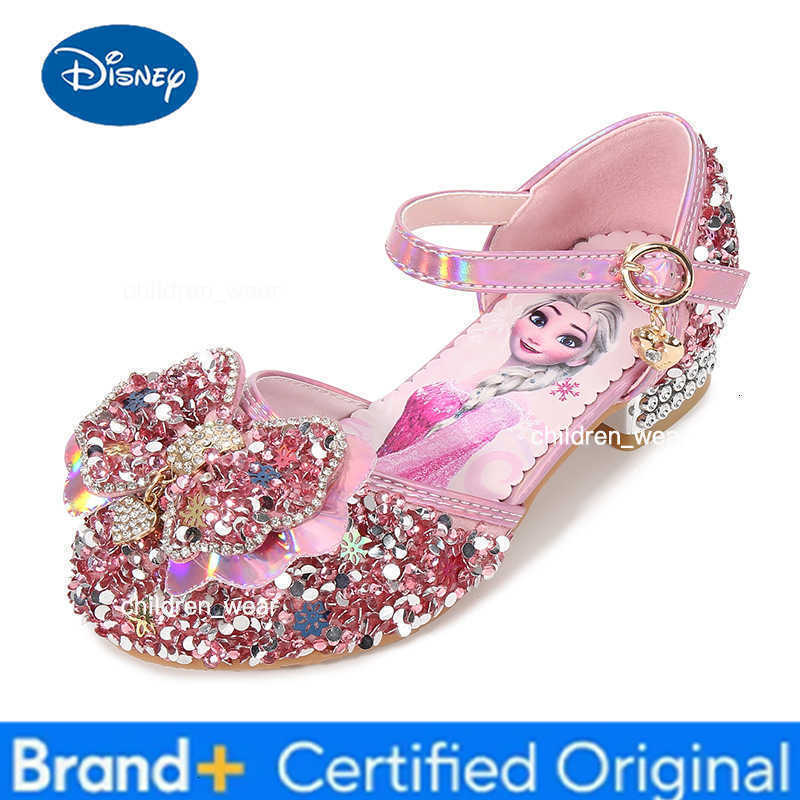 Disney Girls Princess Heeled Shoes Fashion Crystal Leather Shoes for Kids Show Performance H260303