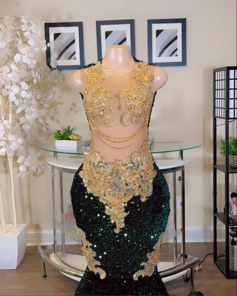 Arabic Aso Ebi emerald Green Evening Dresses sheer Lace velvet Beaded Mermaid Prom Reception Birthday Engagement Gowns M03