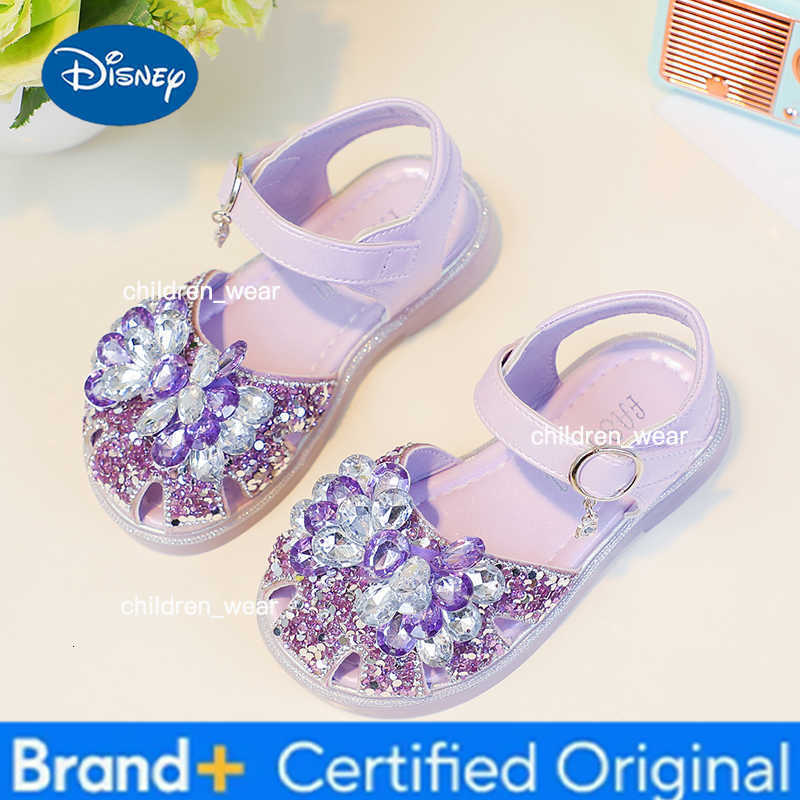 Disney Girls Sequins Crystal Princess Sandals Children Toes Capped Hollow Out Shoes Soft Bottom Kids Performance Shoes Size 23-34 H260303