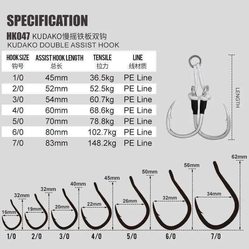 2pcs/bag High Carbon Steel Slow Double Sea Hook Saltwater Fishing Metal Jigging Assist Hooks Z260228