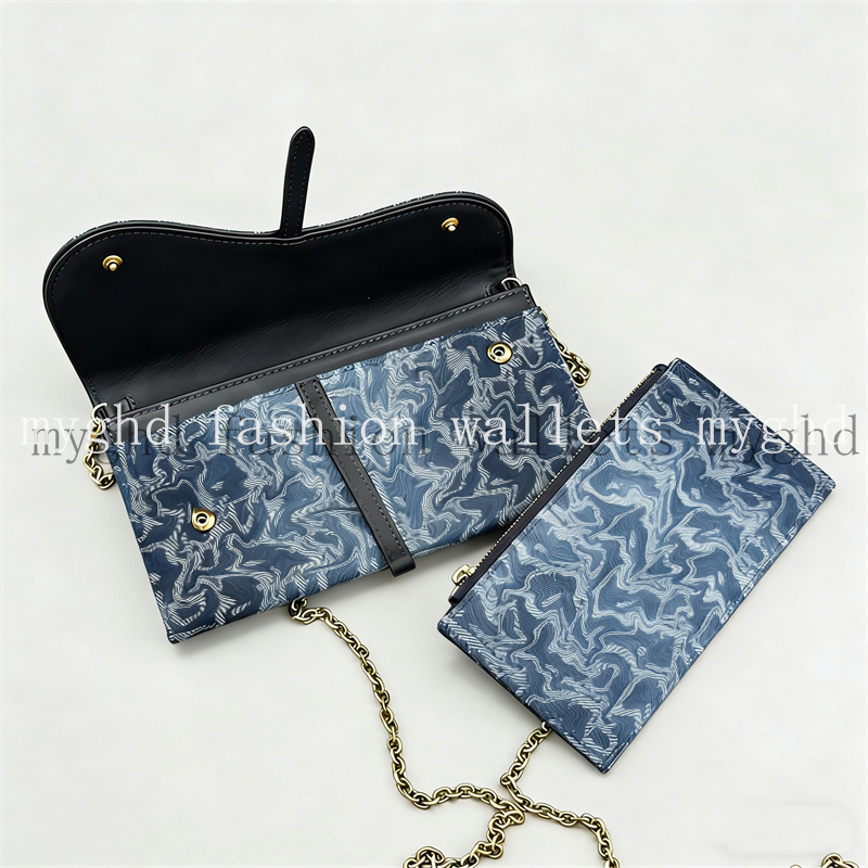 Unisex 2-in-1 Crossbody Bag Set (19x11cm Large / 16x9cm Small) with Chain Strap Top Quality Jacquard Clutch Wallet with Mini Zip Pouch 34826