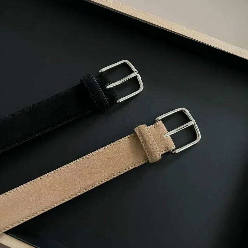 Classic square buckle back leather 3CM wide suede belt for both men and women S260228