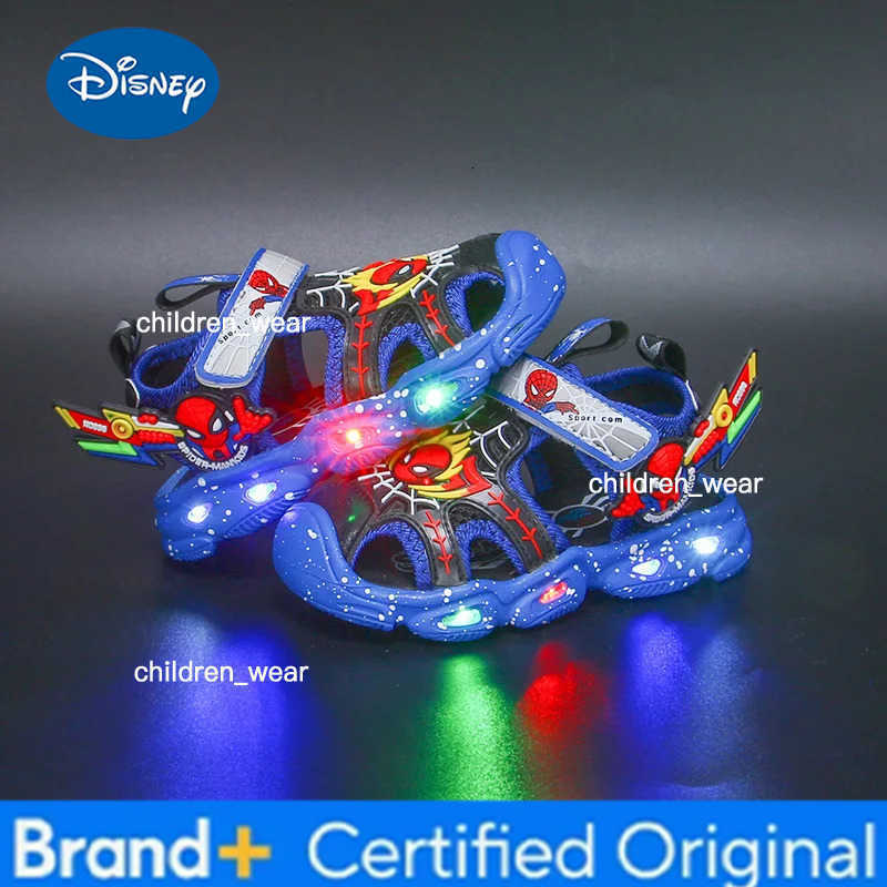 Disney LED Sport Sandals Summer Cartoon Fashion Spiderman Sandals for Boys Casual Beach Shoe Soft Sole Kids Shoes H260303