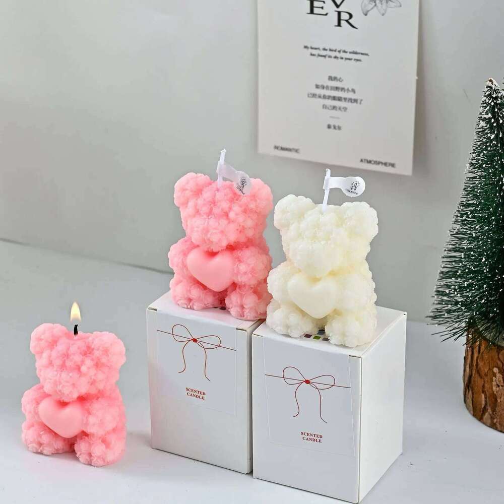 Cute Bear Low Temperature Scented Candle, Skin-Friendly, Handmade Couple Anti-Scald, Romantic Scene Accessories That Can Be Torn W260303