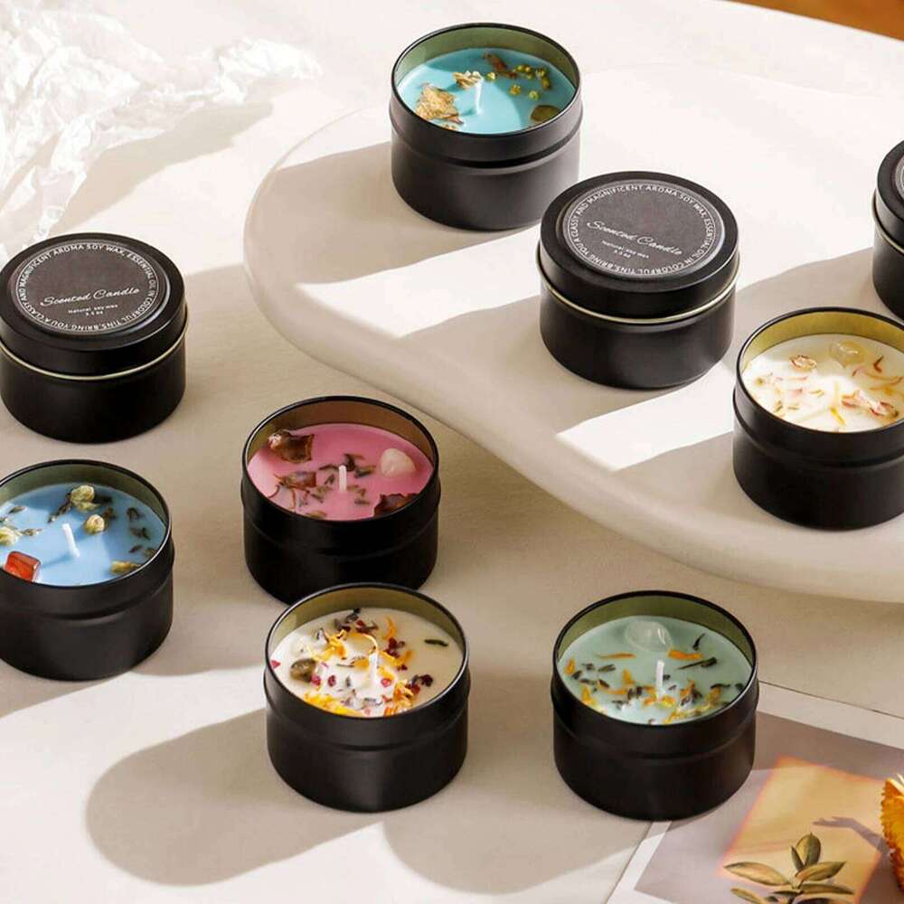 1Pc Premium Crystal Scented Candle - Handmade Soy Wax Dried Flower Tin, Aromatherapy Creative Ornament & Photography Prop W260303