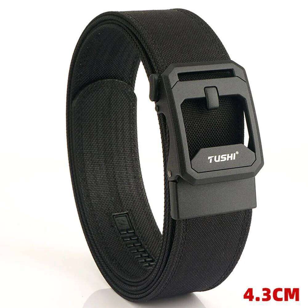TUSHI Brand 4.3 Wide Thickened gun hanging double-layer nylon cloth belt versatile casual outdoor tactical automatic buckle mens S260228