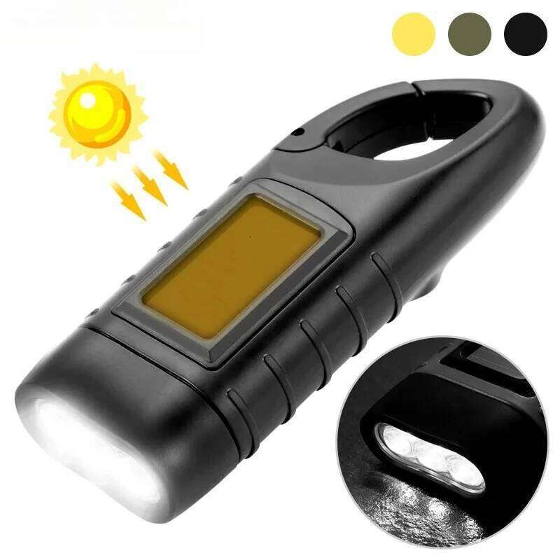 LED Survival Emergency Flashlight Solar Powered Rechargeable Hand Crank Dynamo Torch Hiking Lantern S260302