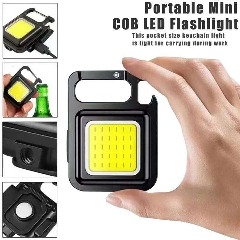 Mini LED Portable Keychain Flashlight Multifunction COB Work Light USB Rechargeable Strong Magnet Outdoor Camping Lantern S260302