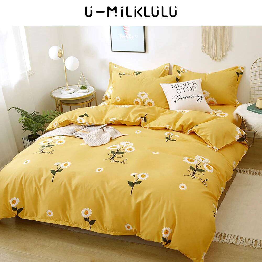 Sunflower Bedding Set, Yellow Sheet Single Double Queen, King Size, Elastic Duvet Cover, Pillowcase Country Style Bed Comforters W260302
