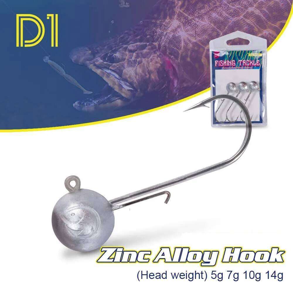 D1 New Zinc Alloy Hook 5g 7g 10g 14g Head Jig Weight Strong and Sharp Fishing Tackle of Environmental Protection Materials Z260228