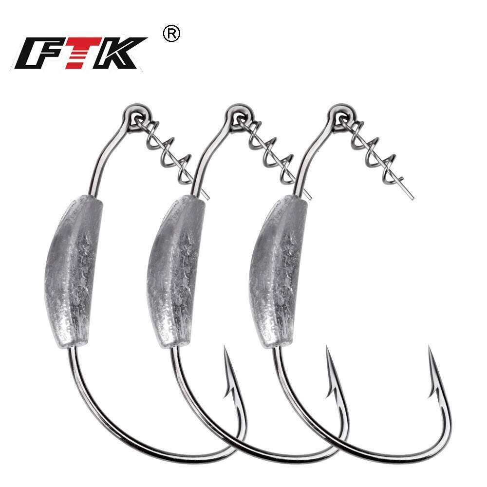 FTK 5Pcs Offset Hooks 2g-7g Weighted Crank Soft Baits Barbed Jig Worm Hook for Texas Rigs Fishing Tackle Z260228