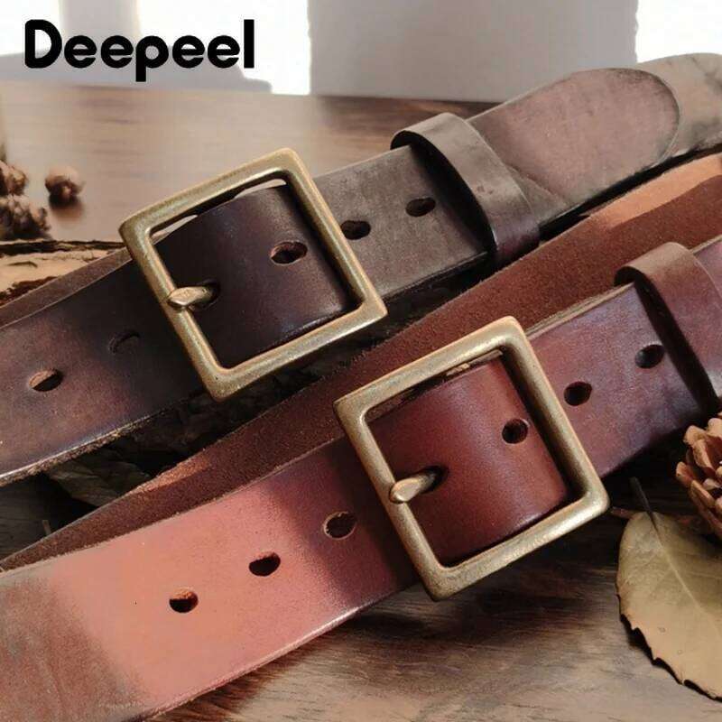 Deepeel 38/43mm Fashion Perforated Belt Genuine Leather Belts for Men High Quality Vintage Pin Buckle Jeans Waistband Accessory S260228