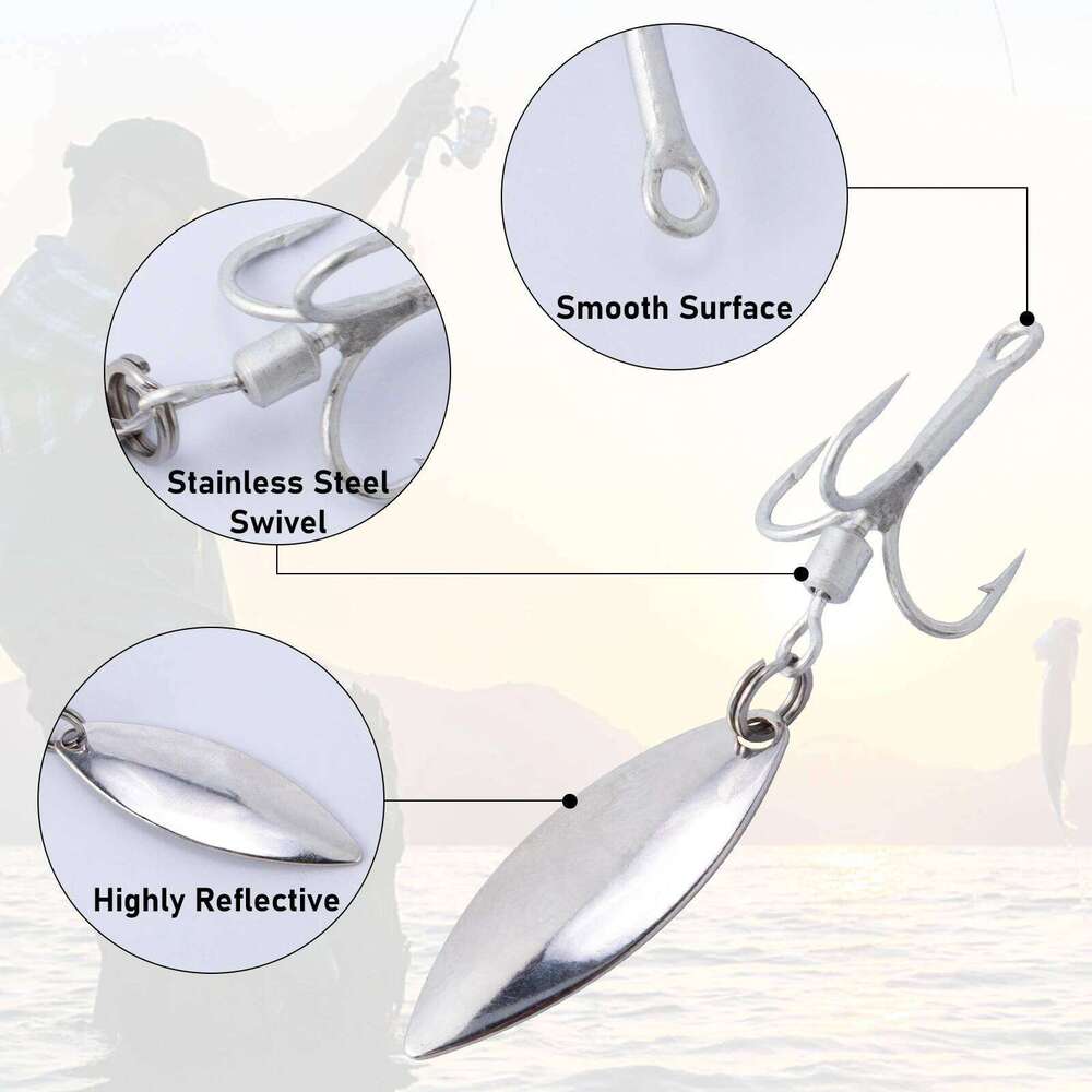 3/5pcs Bladed Treble with Willow Colorado Replacement Fishing Hook Spinner Blade Bass Pike Walleye Trout Saltwater Z260228