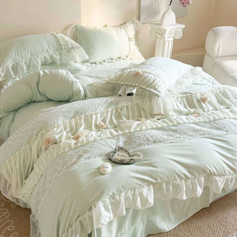 4 Pieces Of Korean Princess Style Cotton 100% Girly Lace Bedding Set Duvet Cover Bed Sheet 200x230 220x240 Four Seasons W260302