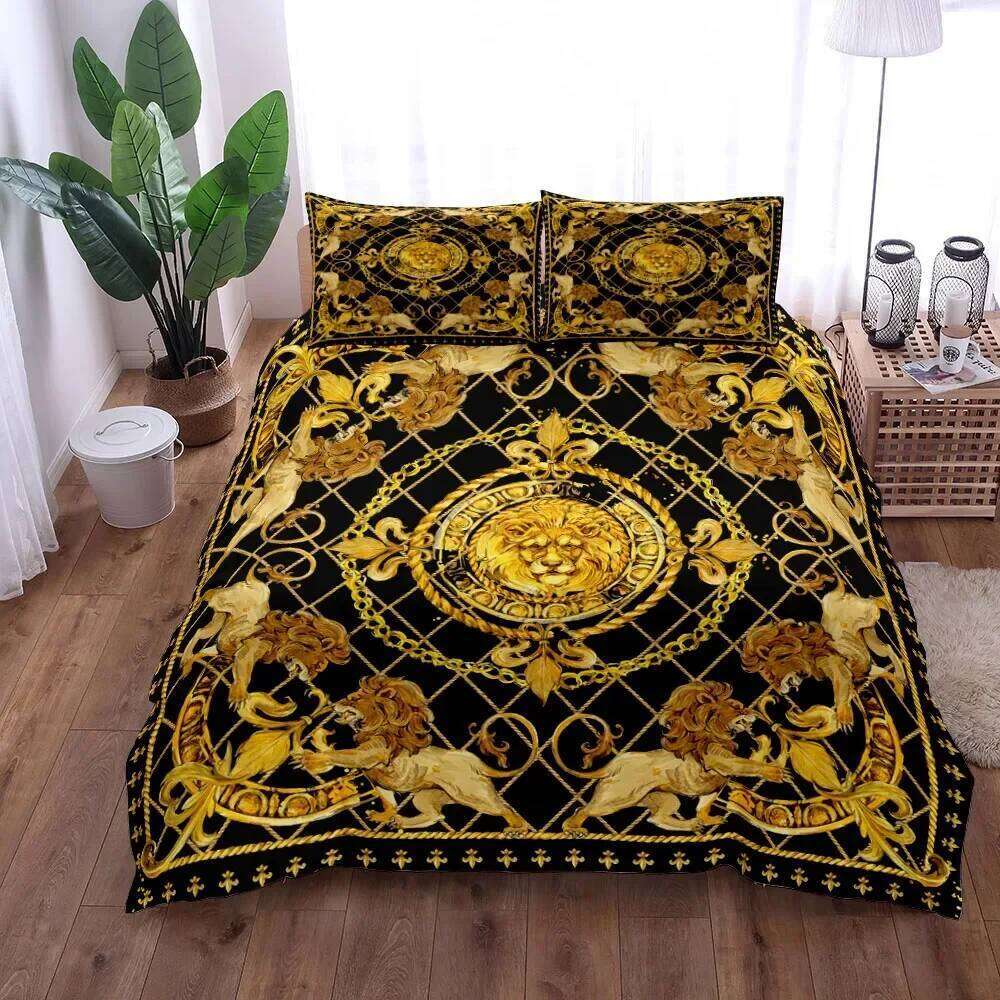 Luxury Baroque Bedding Sets Black Golden Duvet Twin Double Queen King Size Comforter cover set for Gift Bed Linen W260302