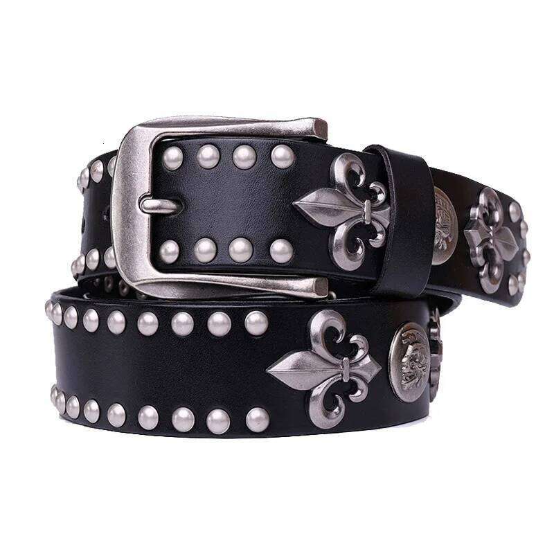 NEW Genuine Leather Heavy Metal Rivet Punk Belts For Rock Stud Cowboy Men Ceinture Homme Waist Belt Cinturon Mujer S260228