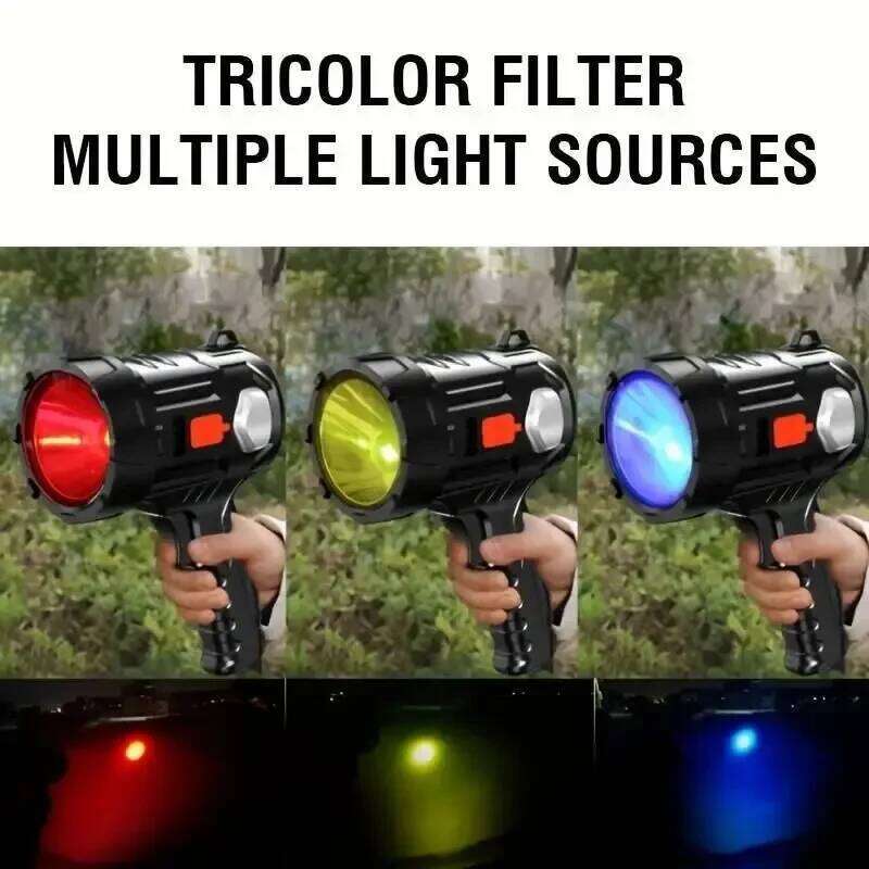 Bright Rechargeable LED Spotlight Built in Battery Perfect For Outdoor Camping Floodlight USB Flashlight With 3-Color Filter S260302
