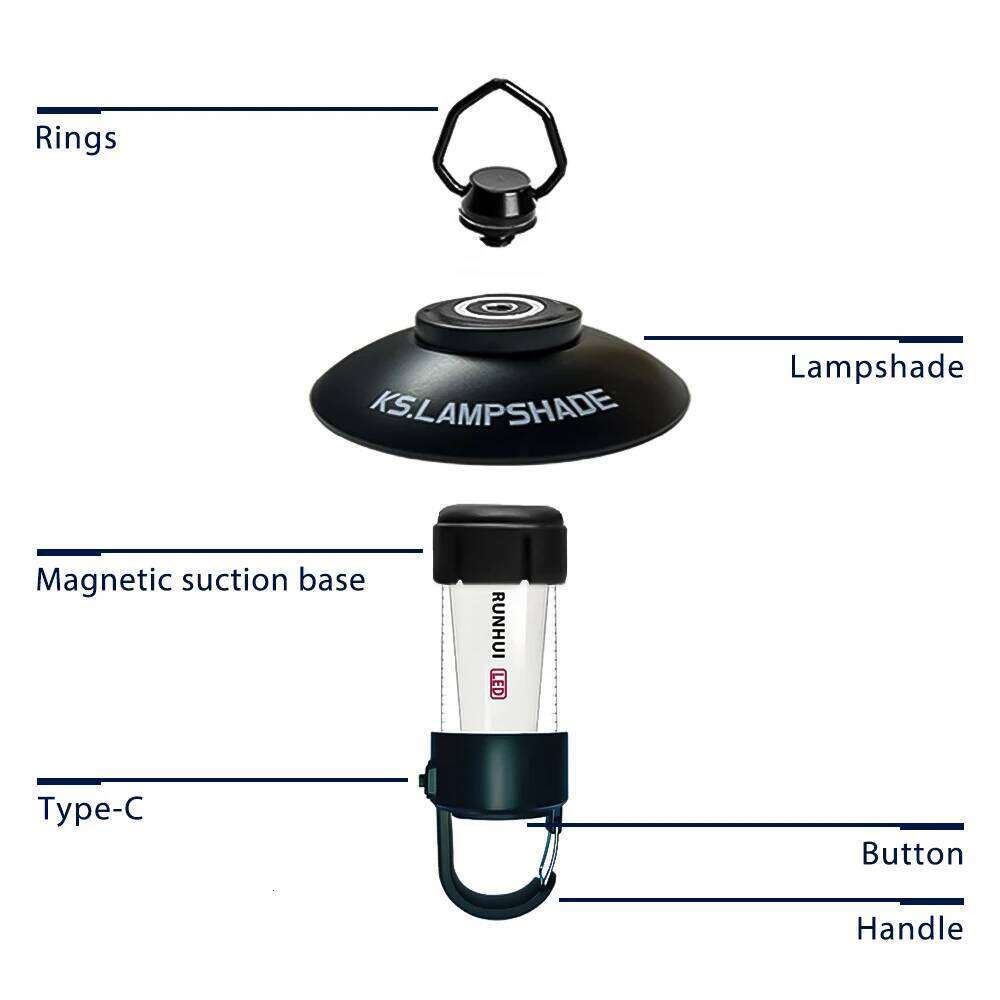 ML4 Outdoor Lantern LED Camping USB Rechargeable Light, Free Tripod, Magnetic Base, 2 Lampshades S260302