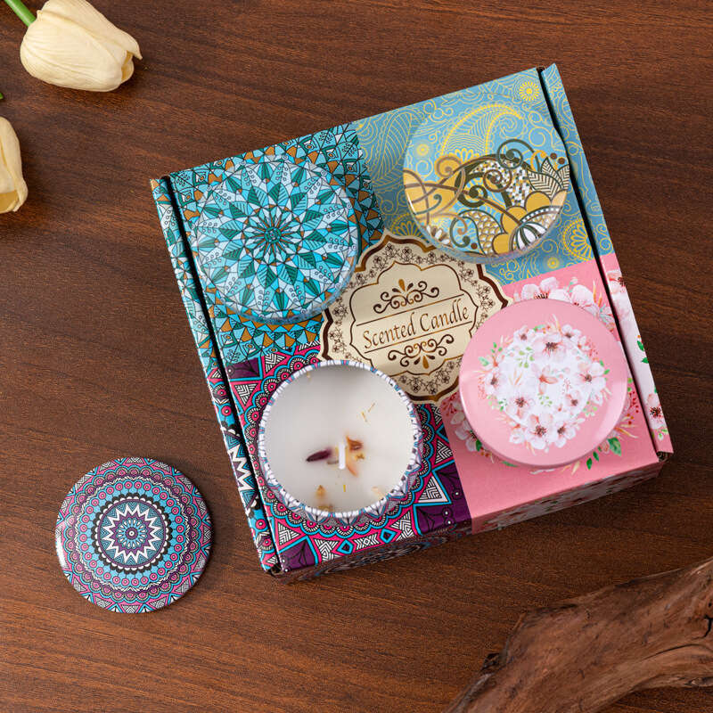 Aromatherapy Set Soy Wax Gift Box Tin Can Dried Flower Pattern Candle Cross-Border Souvenir W260303