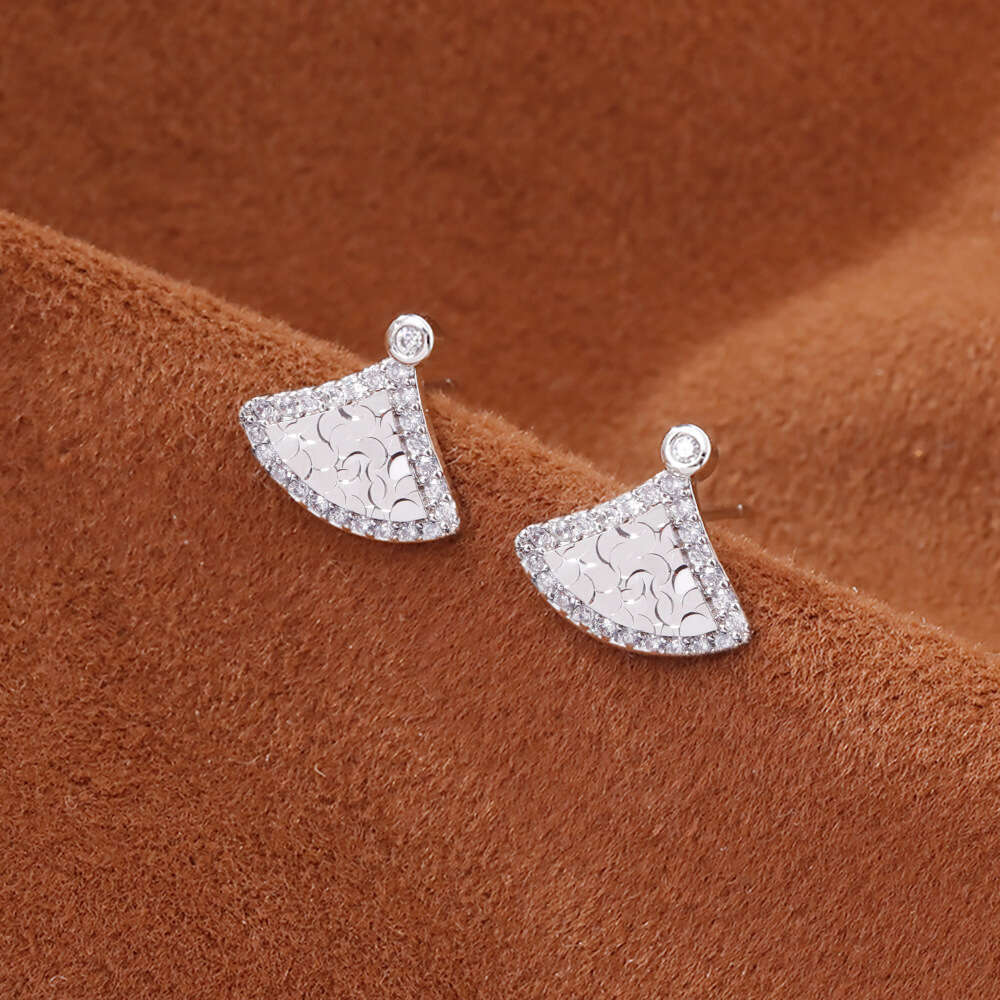 Ins Small Micro-inlaid Zirconia Stud Earrings For Women Ice-crystal Fan-shaped Earrings