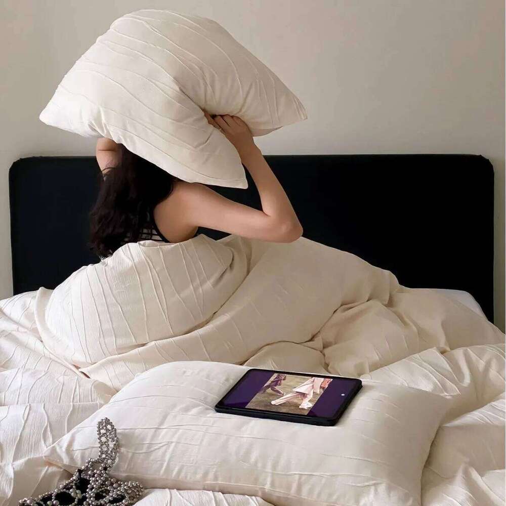 Customizable washed cotton three-dimensional jacquard simple Japanese old money wind four-piece set 100 bed sheet quilt cover W260302