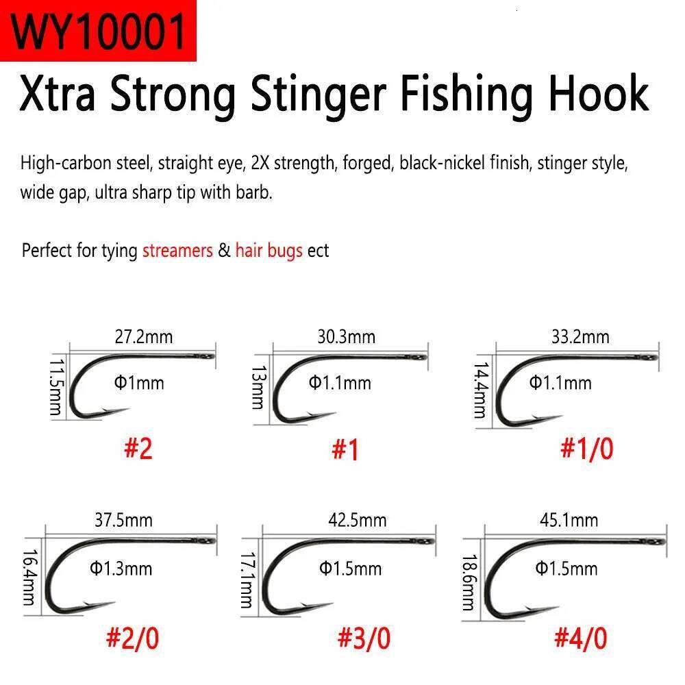 Bimoo 20pcs High Carbon Steel Barb and Barbless Fly Tying Hook For Big Game Streamer Minnow Saltwater Fishing Lure Bait 1/0 5/0 Z260228