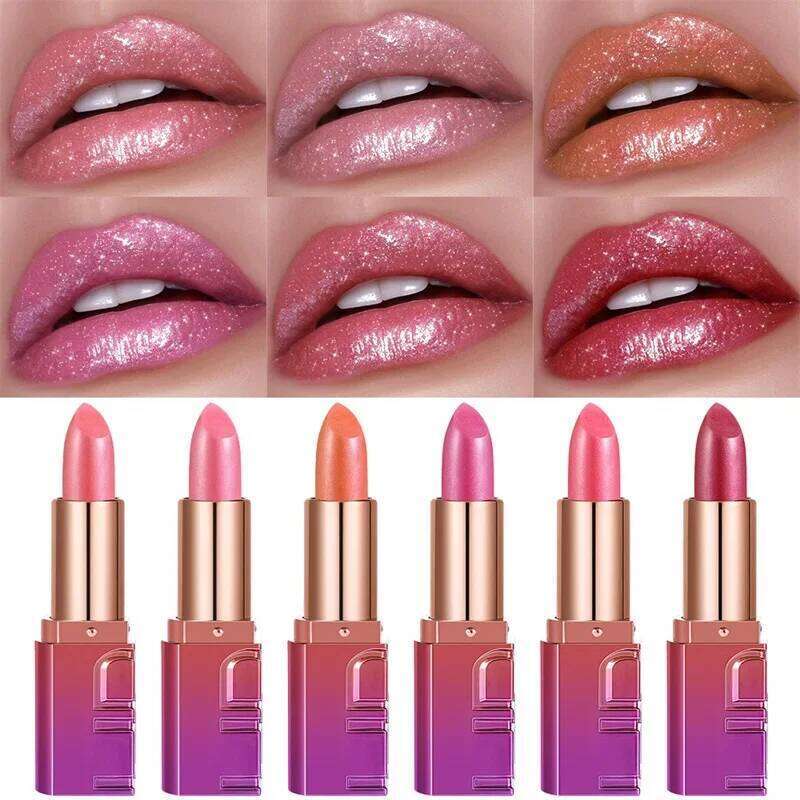 Diamond Pearlescent Lipstick Metallic Changing Lipgloss Waterproof High Pigmented Shimmer Luxury Bold Glitter Lip Makeup H260302
