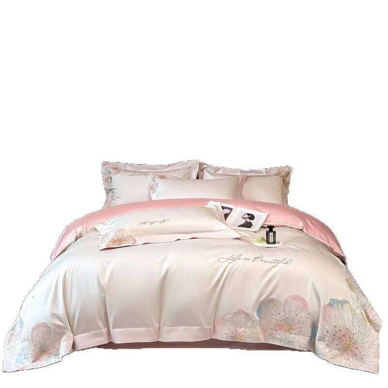 long-staple four-piece set of pure cotton embroidery skin-friendly sleeping quilt cover bed sheet mattress bedding W260302