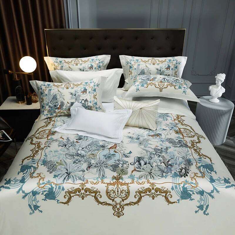 Egyptian Cotton Bedding Set Luxury 4pcs European Palace Printing Duvet Cover Bed Sheet Pillowcases Home Textiles W260302