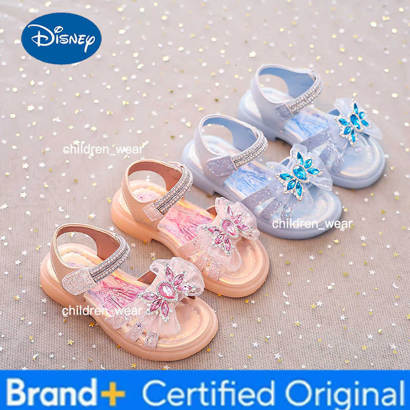 Disney KidsCasual Shoes Elsa Princess Frozen Fashion Crystal Bow Garden Sandals For Girls Anti-slip Breathable Blue Pink Size 23-33 H260303