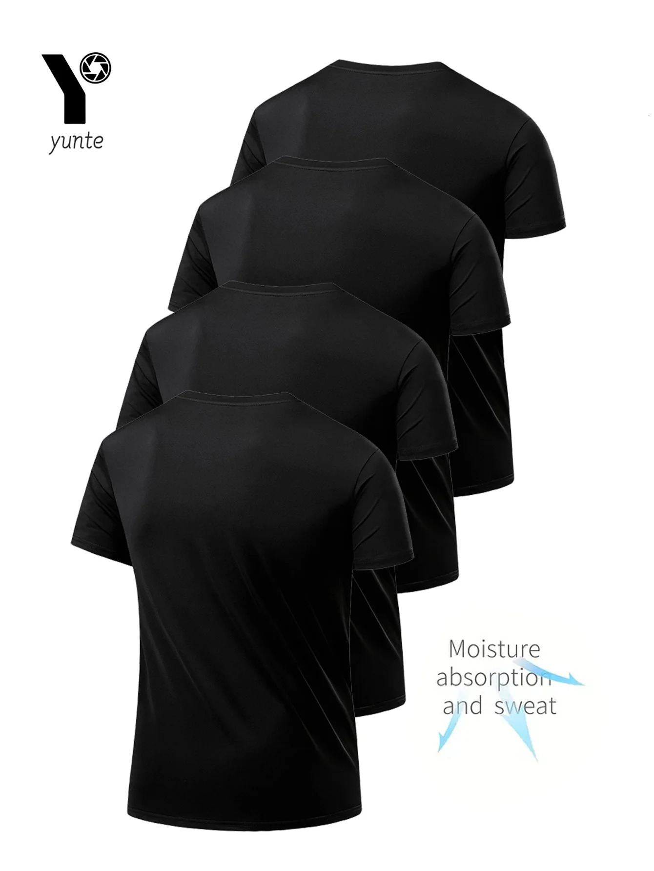 Round Neck T-Shirt 4-Pack Black Ultra-Light Mens Quick Drying Breathable Sweat-Absorbent Shirt Suitable for Fitness Gym and Run 260228