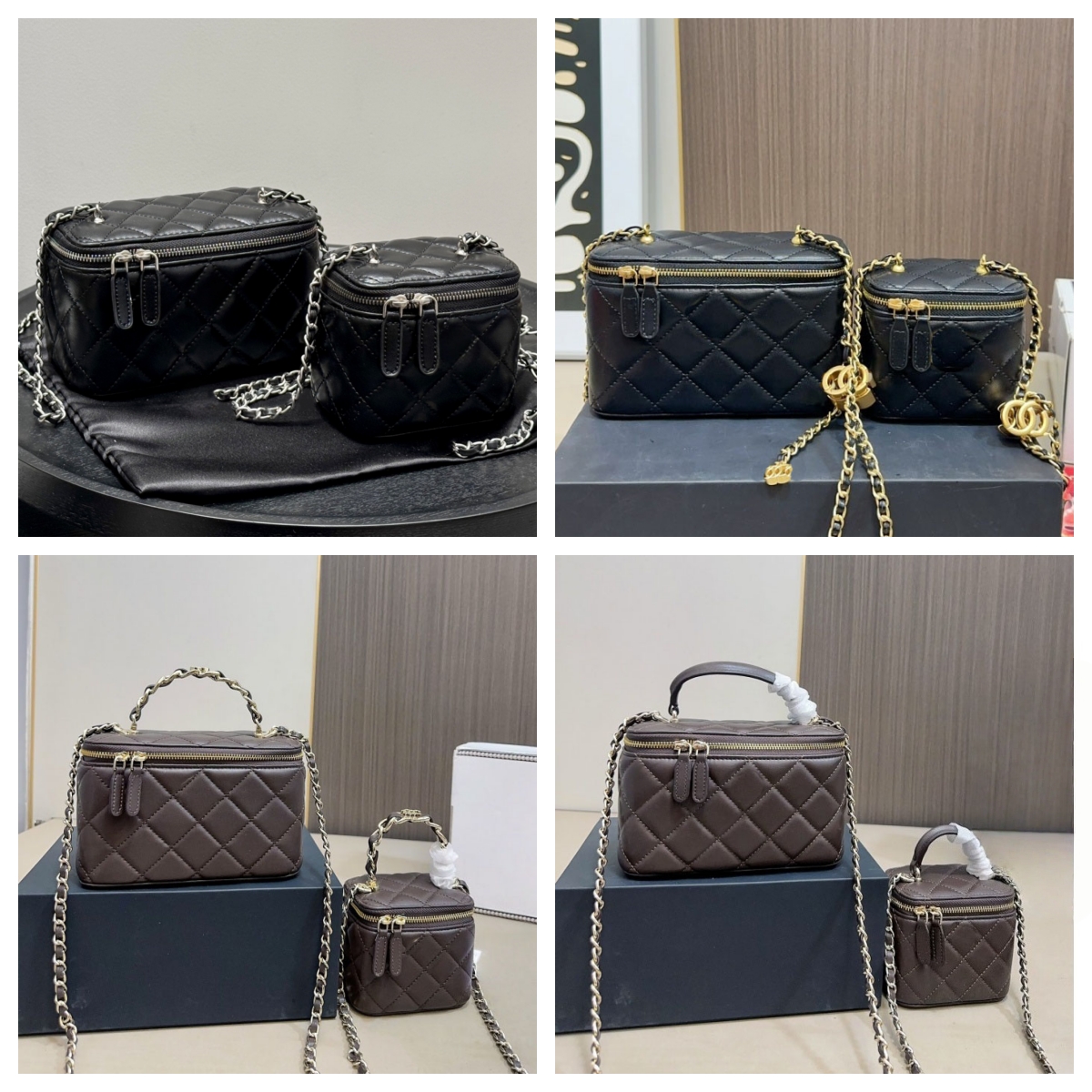 Designer Vanity Bag with Mirror High Quality Crossbody Bag 2-size Cosmetic Bags with Chain Strap Leather Bag Womens Make Up Case Small / Mini Makeup Bag Vanity Case