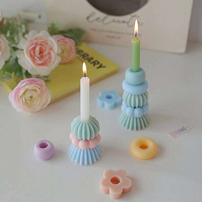 Stackable Rainbow Scented Decorative Candles for Home, Building Blocks, Conical Candle, Modern Home Decoration W260303