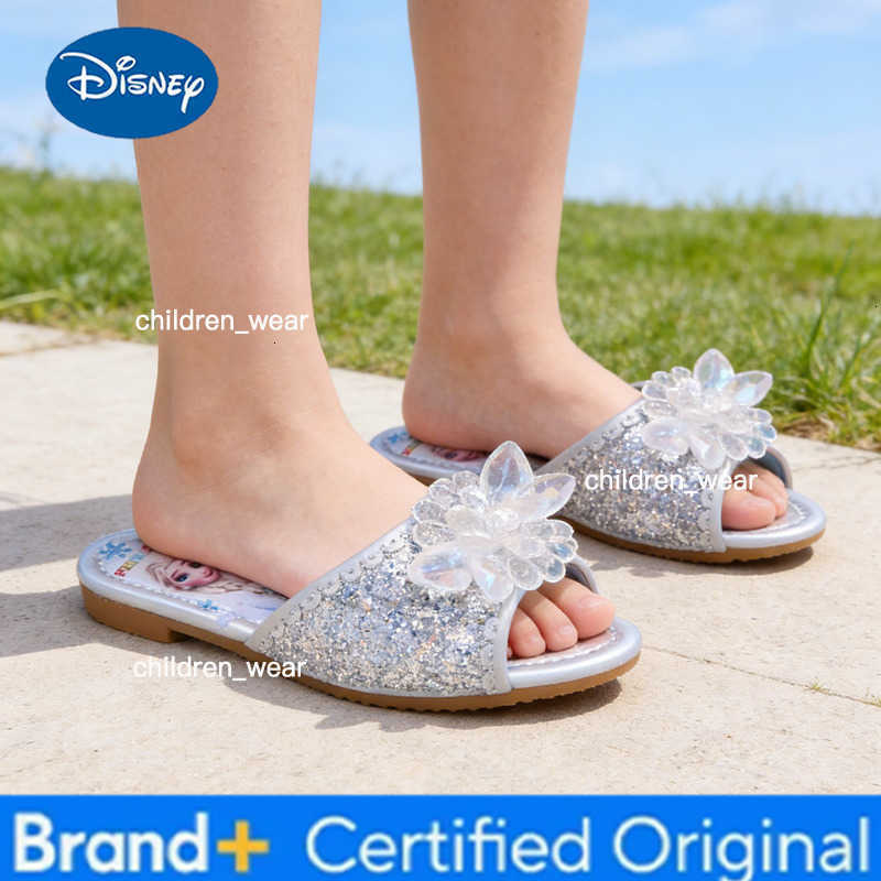 Disney Childrens Sandals Fashion Frozen Elsa Princess Pink Blue Rhinestone Shoes Shiny Soft Sole Non Slip Girls Sandals H260303
