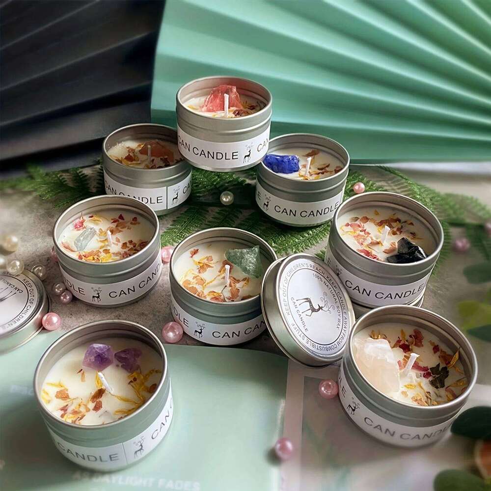 1pc Aromatherapy Candles Crystal Stone Dried Flower Luxury Meditation Scented Candles, Stress Relief Spiritual W260303