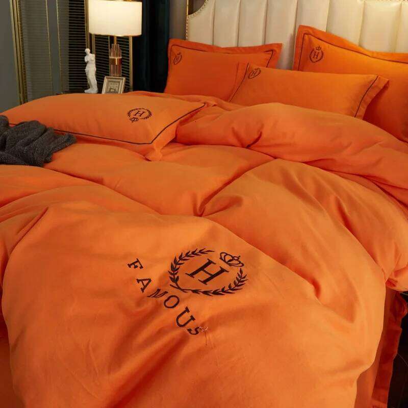 Customizable orange high-end cotton four-piece set household summer thin quilt cover W260302