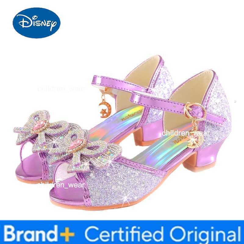 Disney 2026 Girls Princess Sandals Childrens Shoes Frozen Elsa Childrens Shoes Girls Fashion Baby Pink Blue High Heel Shoes Size H260303