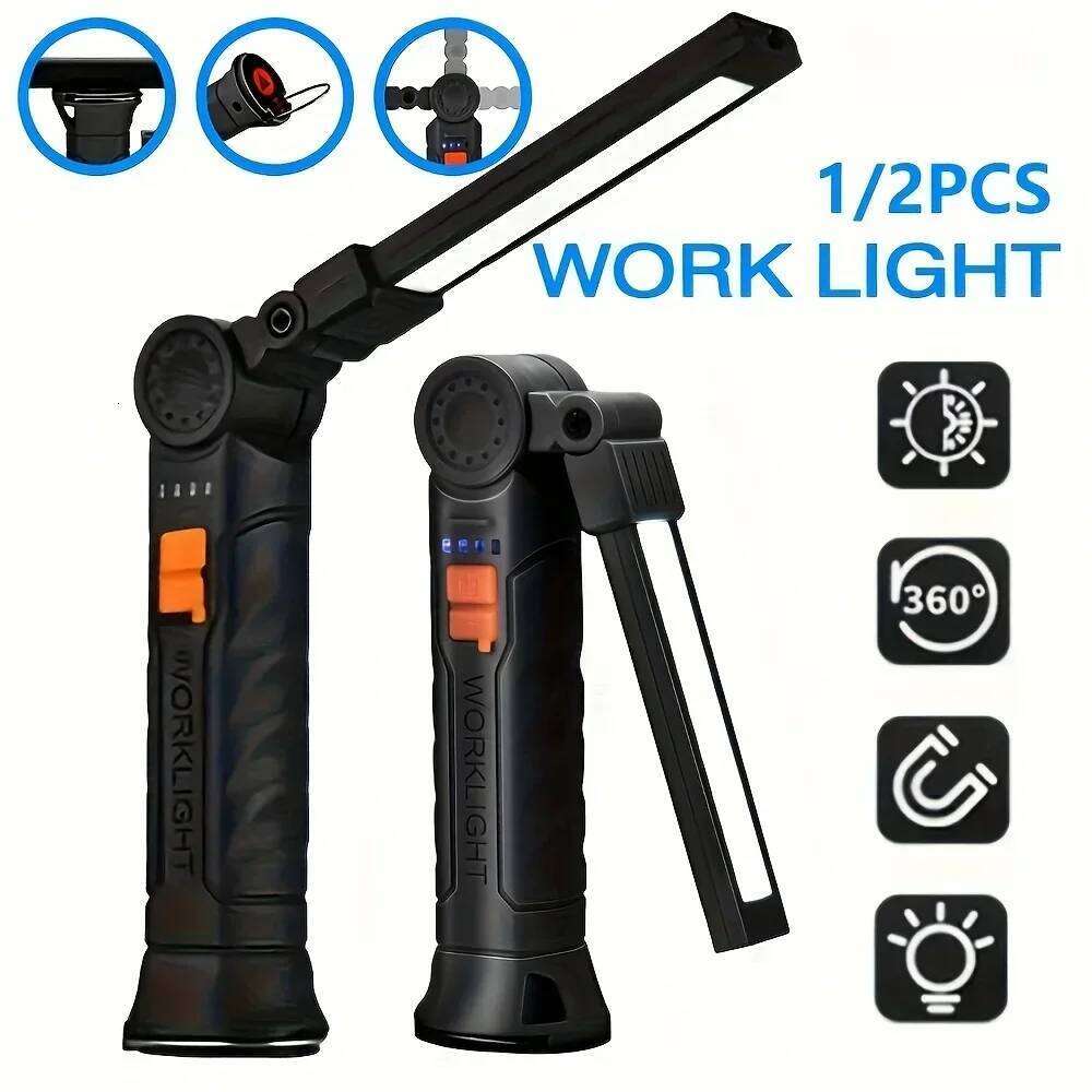 Portable COB LED Flashlight Rechargeable Work Light Magnetic Lanterna Hanging Lamp with Built-in Battery Camping Torch S260302