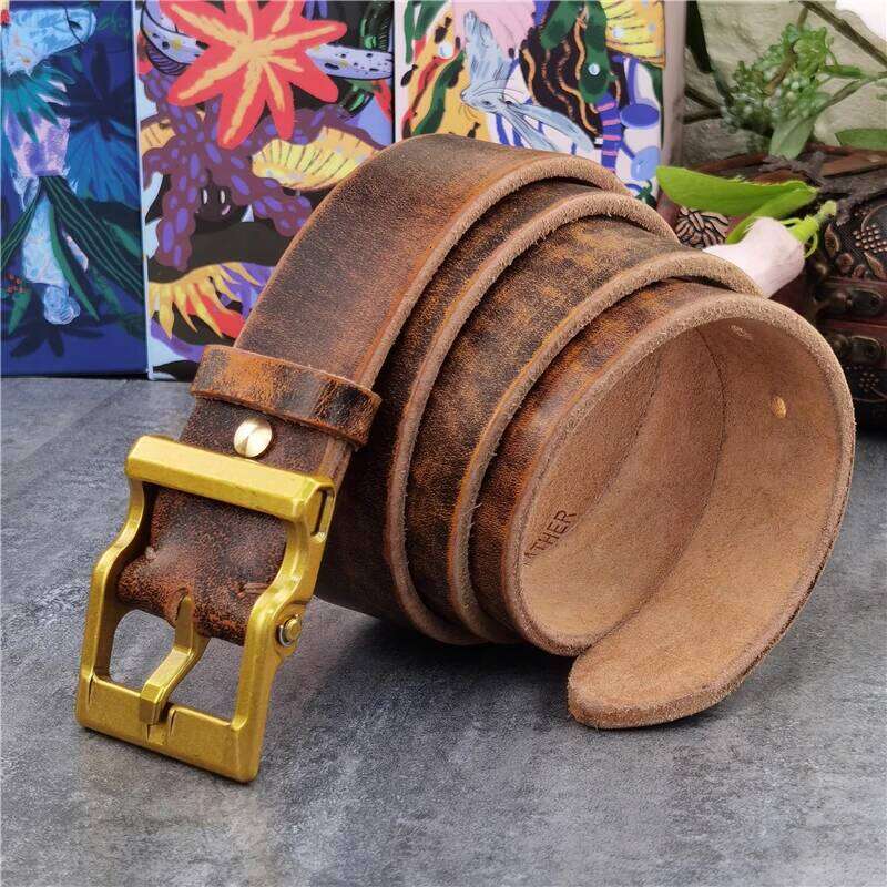 Solid Brass Buckle Retro Style Men's Thick Leather Ceinture For Long Waist Vintage Belt Men MBT0133 S260228