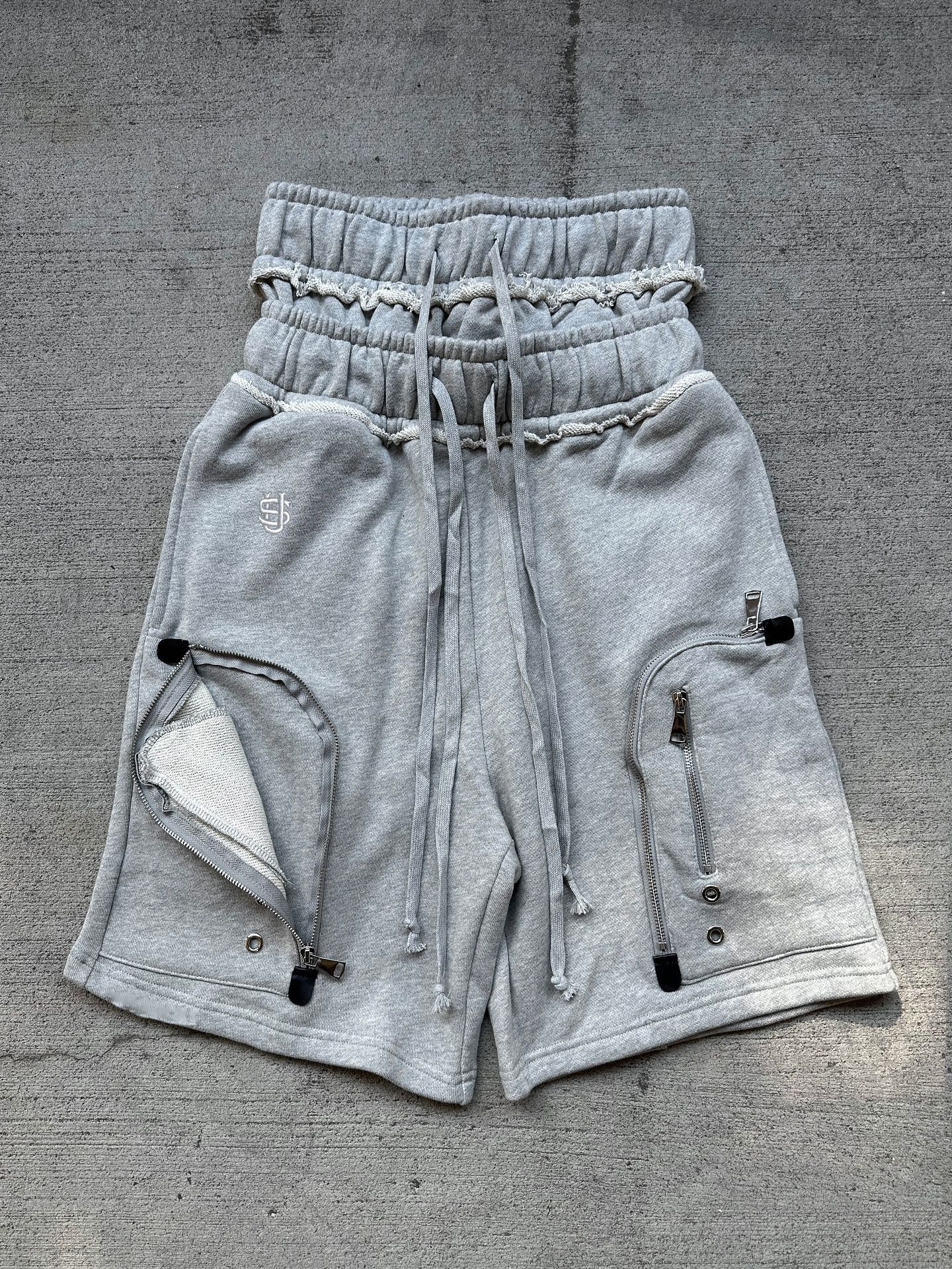 Men's Shorts Embroidery American Grey Hip Hop Harajuku Loose Double Waistband Multi Functional Pocket Men Streetwear Women Retro Wear