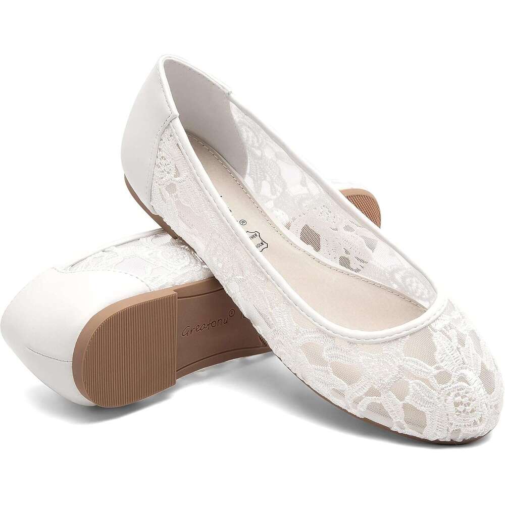 Women S Ballet Round Toe Slip On Lace Ballerina Flat Comfortable Wedding Casual Dressy Floral Flats Shoes