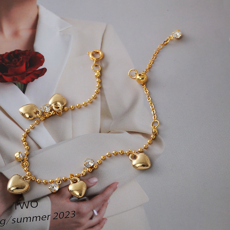 Exquisite and fashionable heart pendant bead chain bracelet, light luxury Korean style niche high-end jewelry - view 7