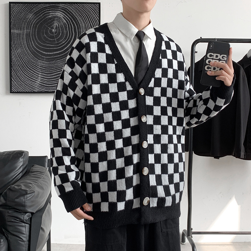 2026 Luxury Brand Designer Clothing Cardigan Plaid Sweater Men Spring Autumn High Street Ins European American Hiphop Knitwear Autumn Korean Version T