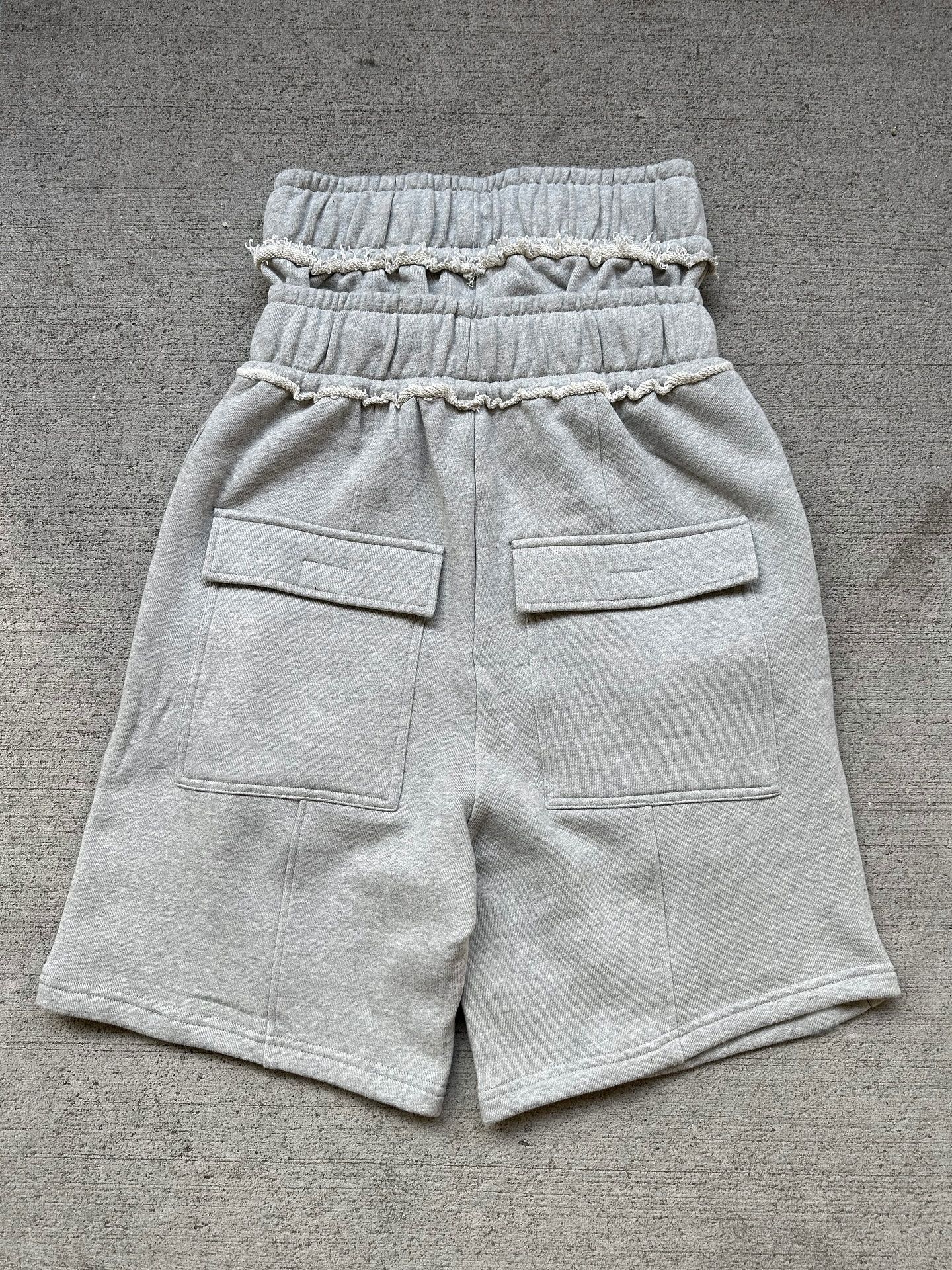 Men's Shorts Embroidery American Grey Hip Hop Harajuku Loose Double Waistband Multi Functional Pocket Men Streetwear Women Retro Wear